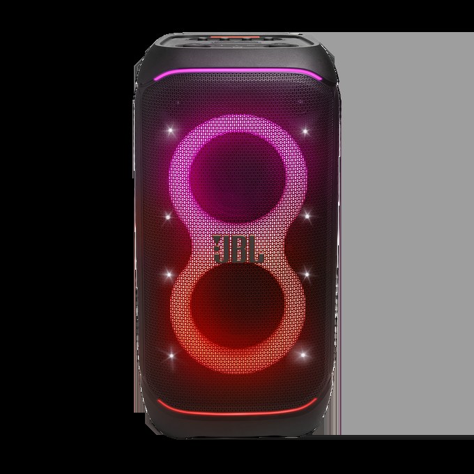 JBL PartyBox Stage 320 – Frontansicht pink/rote Lichtshow